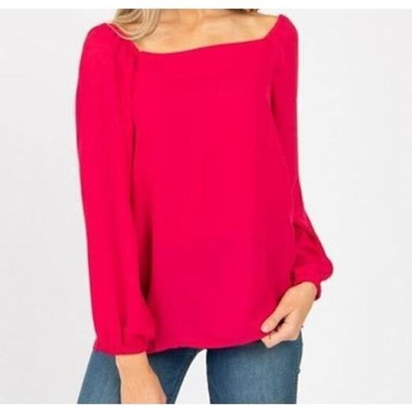 Z-556 Gibson Look Woven square neck blouse LIPSTICK sz XL - Picture 1 of 1